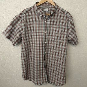 Columbia Mens Short Sleeve Button Down Shirt Regular Fit Blue Orange Size XL